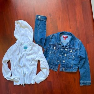 S/M girls layering zip sweater denim cropped jacket